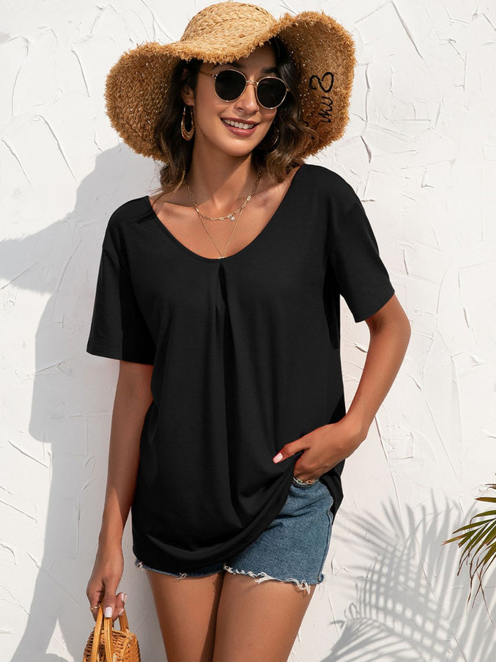 Floral crochet lace back short sleeve top