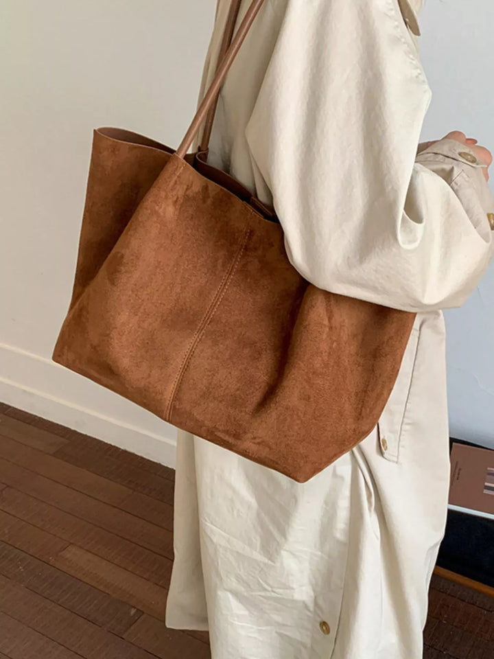 Oversized suede tote bag with slim shoulder straps