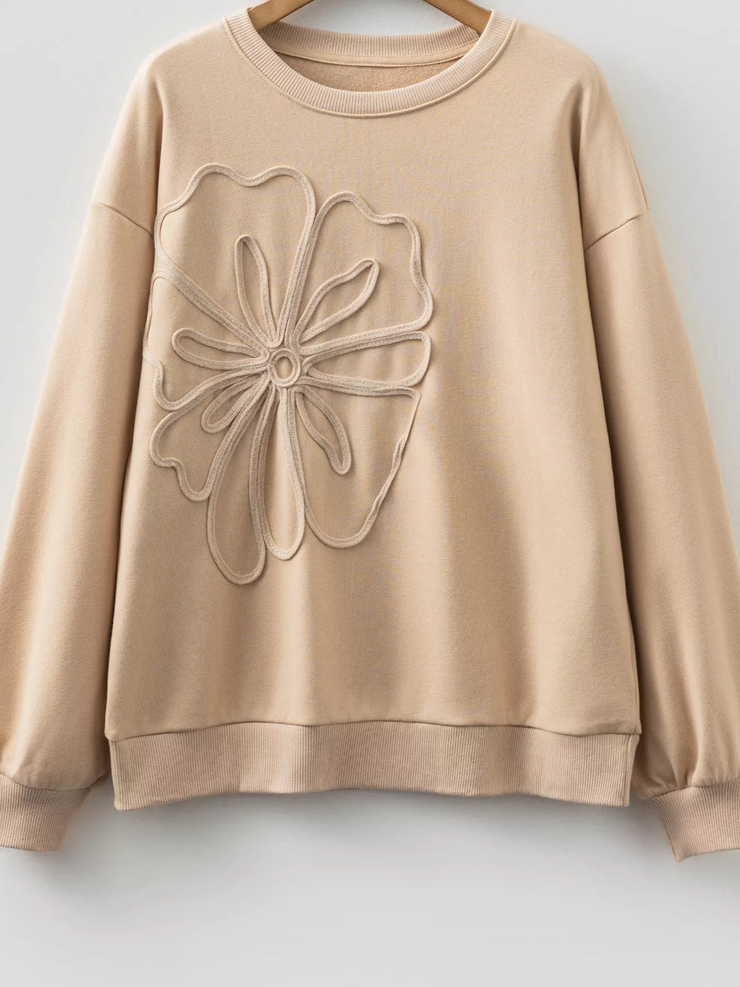 Embroidered floral drop-shoulder crew neck sweatshirt