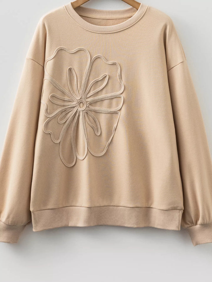 Embroidered floral drop-shoulder crew neck sweatshirt