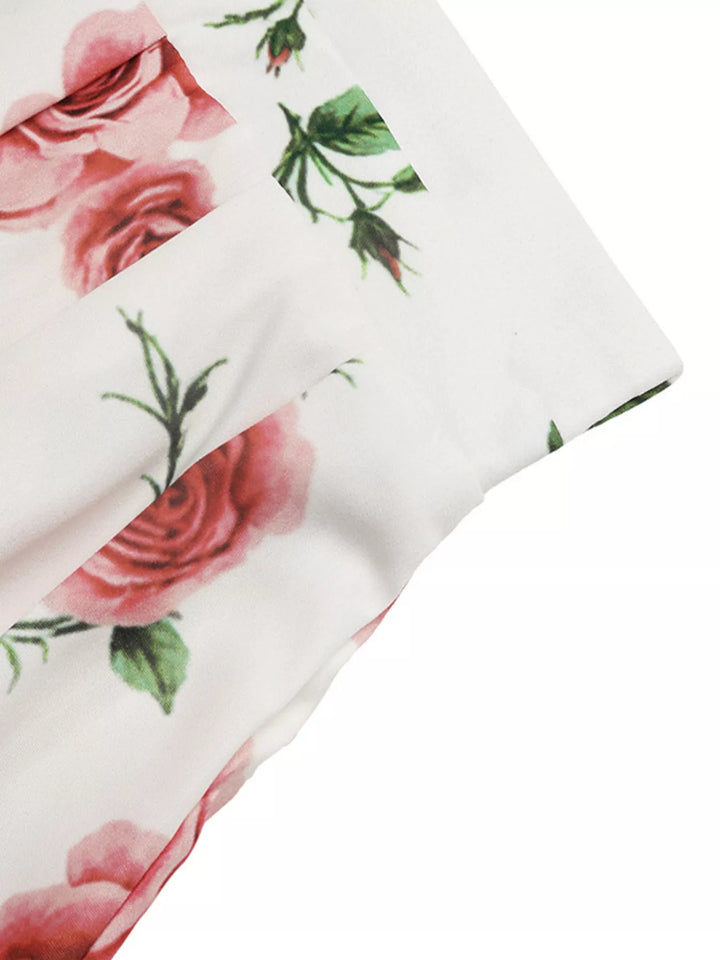 Rose floral print high-waist flowy maxi skirt