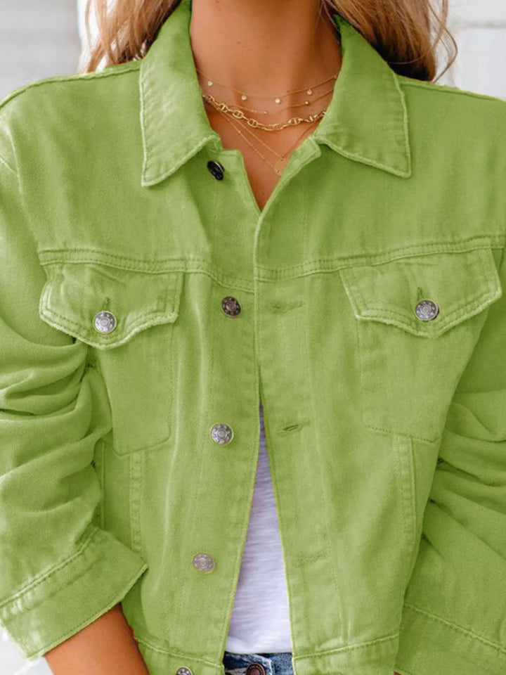 Cropped button-up denim jacket with chest pockets