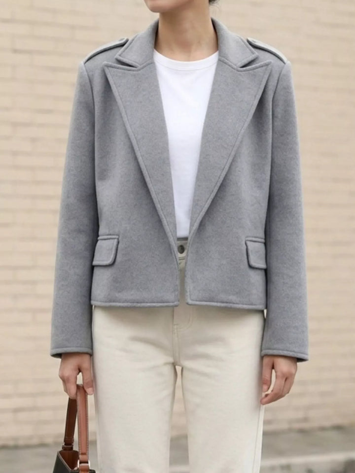 Notch lapel cropped jacket with epaulettes and flap pockets