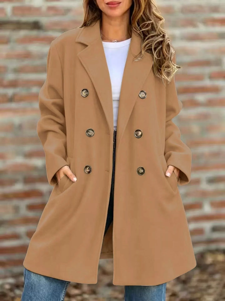 Double-breasted notch lapel longline coat with pockets