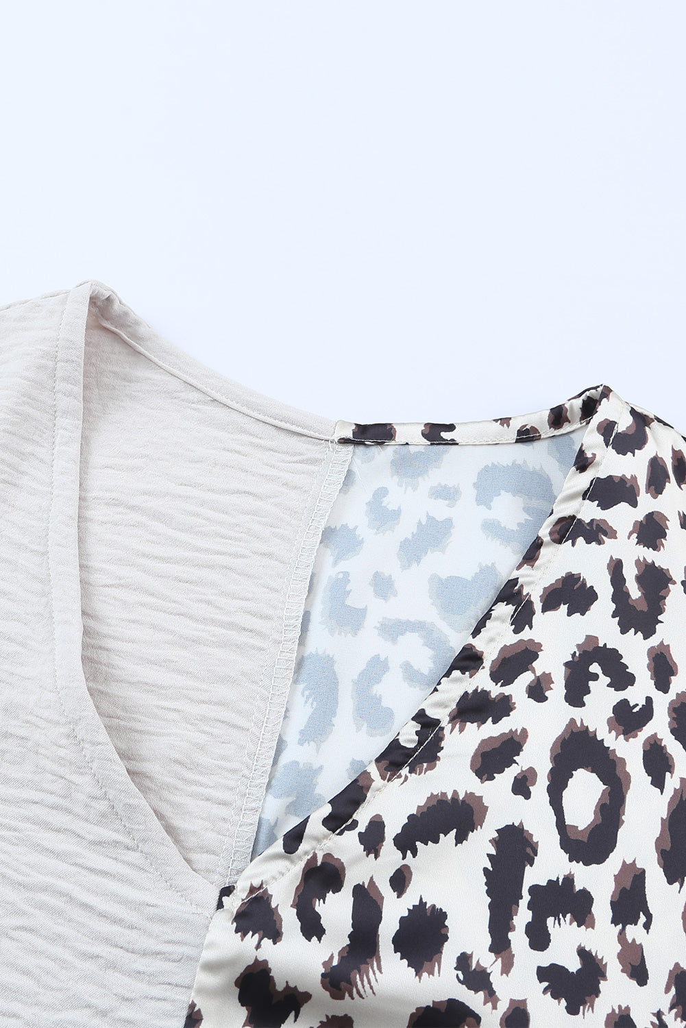 Leopard color block short-sleeve V-neck blouse
