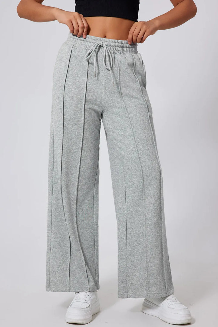 Gray Drawstring high-rise wide-leg sweatpants with front seam