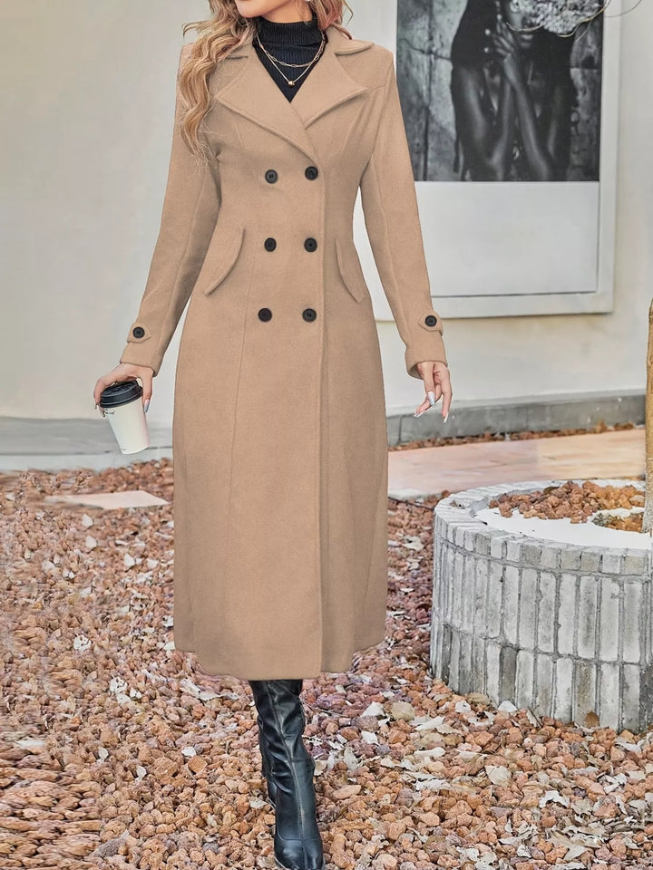 Double-breasted longline trench coat with notch lapels