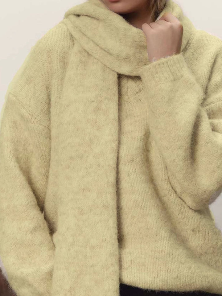 Yellow Oversized dropped-shoulder knit sweater with scarf