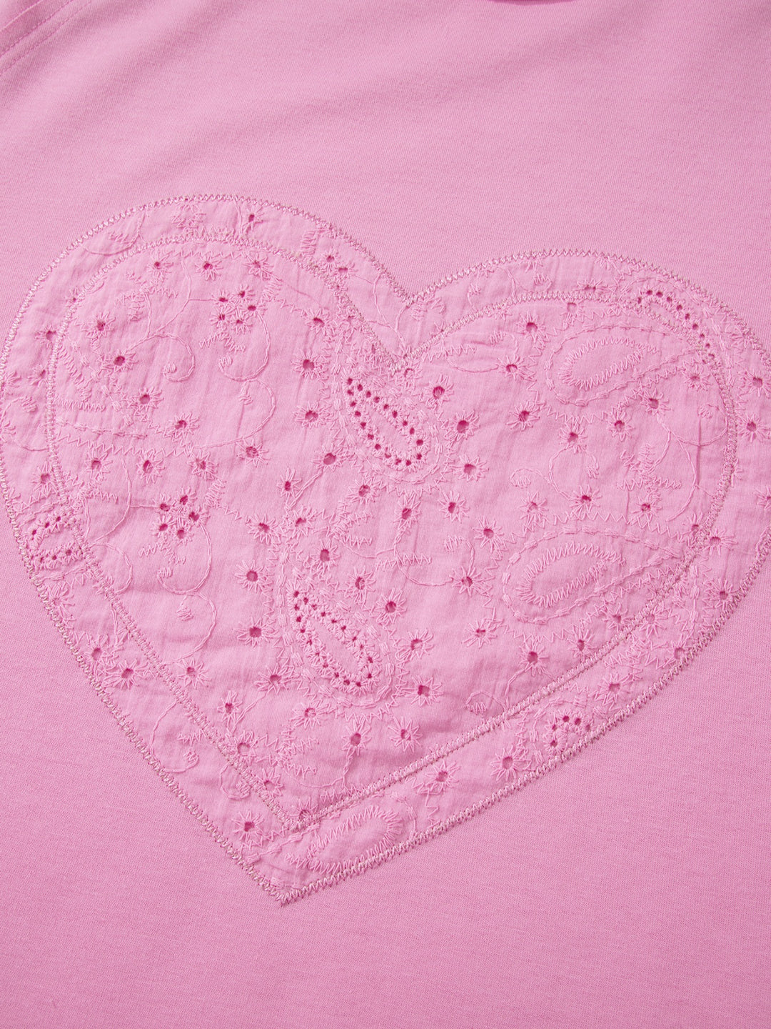 Eyelet lace heart patch long sleeve pullover top