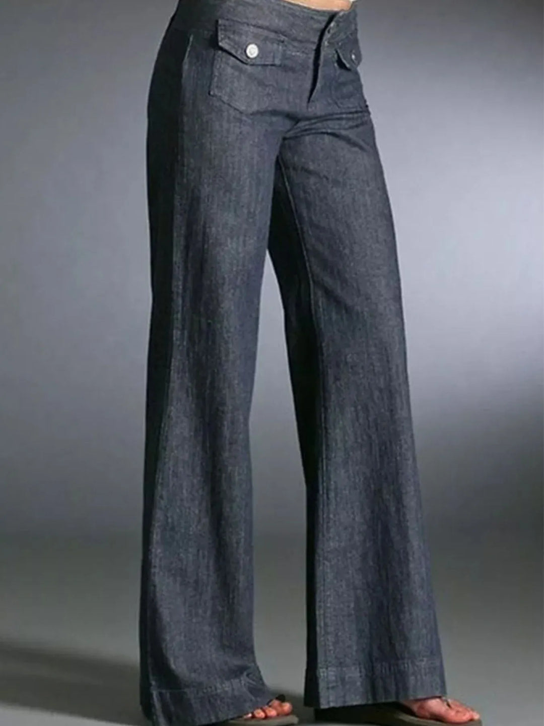 Dark Gray High-rise wide-leg jeans with flap pocket detail