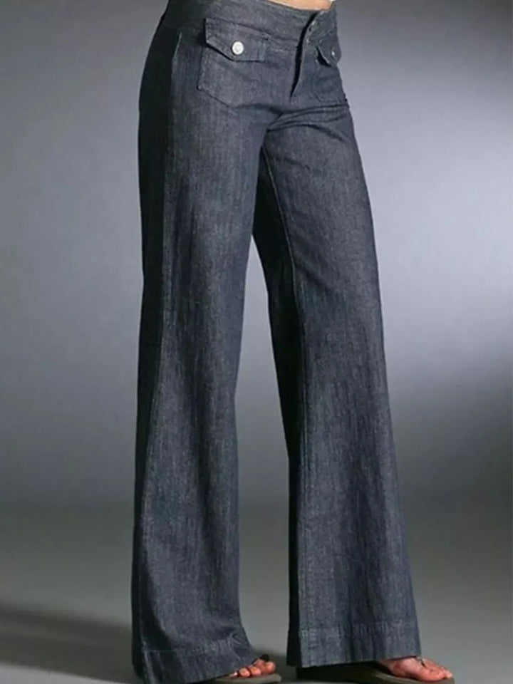 Dark Gray High-rise wide-leg jeans with flap pocket detail
