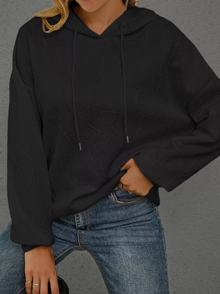 Embossed lettering drawstring pullover hoodie