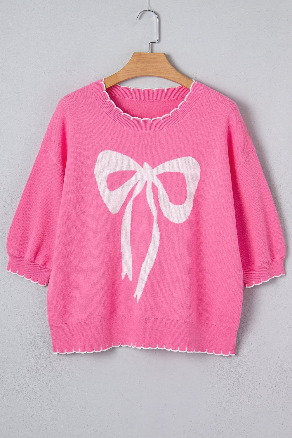 Bow graphic drop shoulder sweater with scallop trim