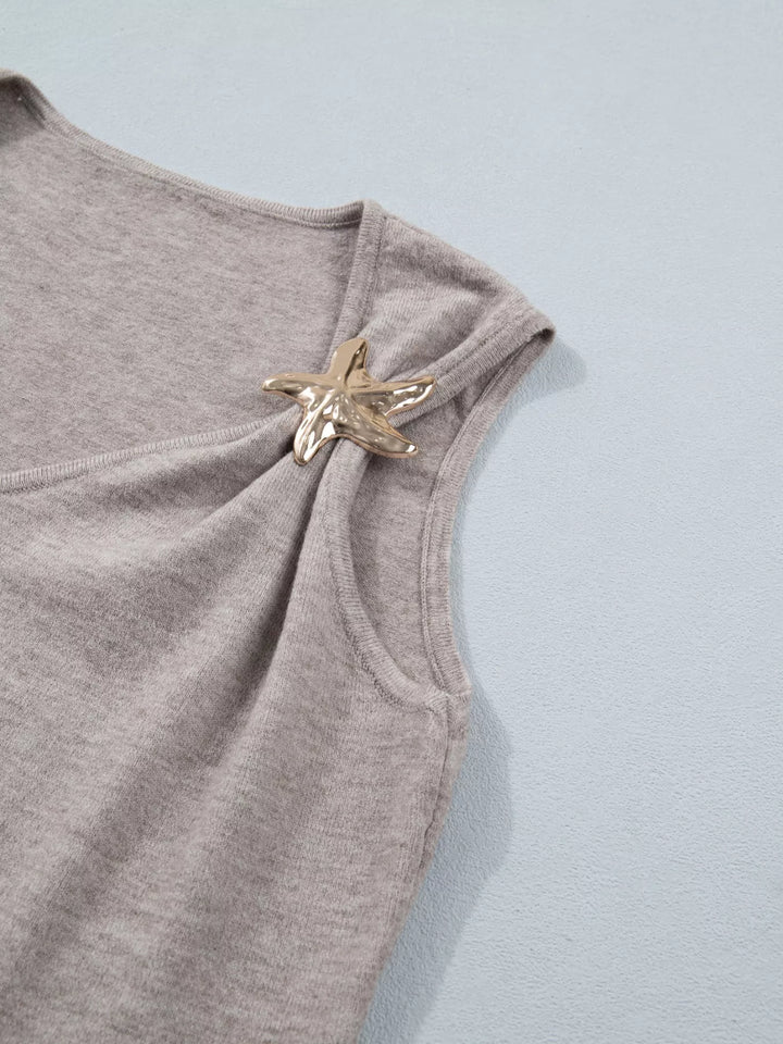 V-neck knit tank with metal starfish shoulder detail