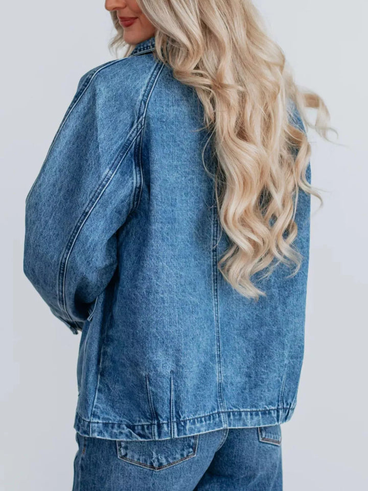 Oversized button-up denim jacket with raglan sleeves