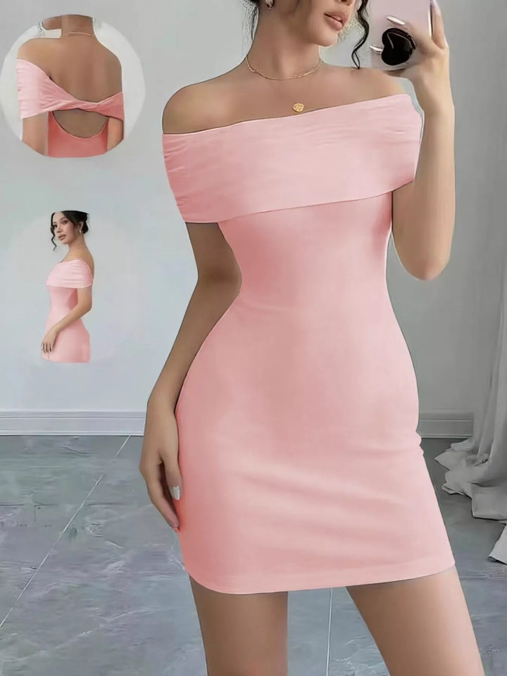 Off-shoulder bodycon mini dress with twisted back