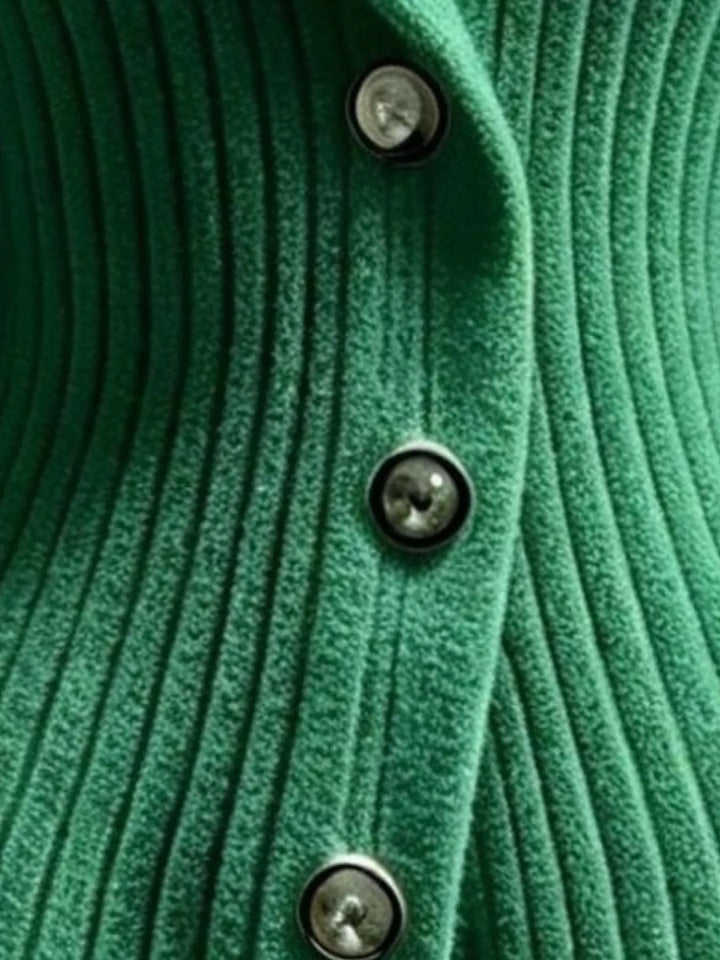 Ribbed knit shawl collar button-down cardigan