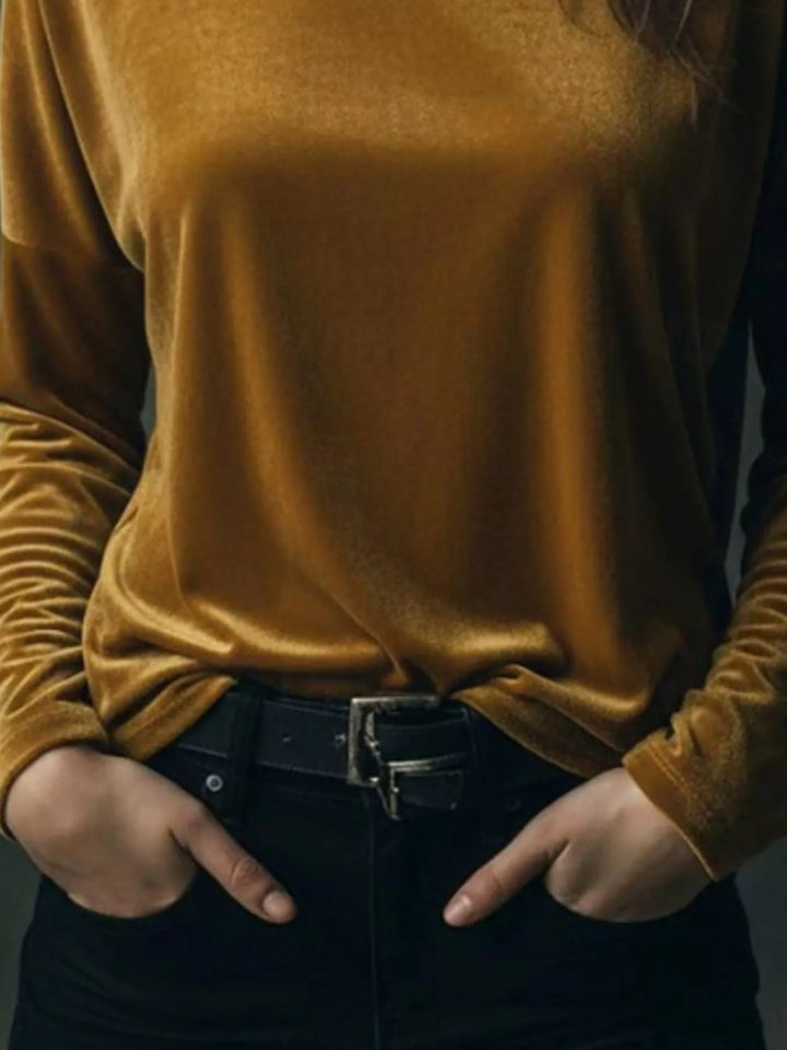 Velvet long sleeve boat neck top with dropped shoulders