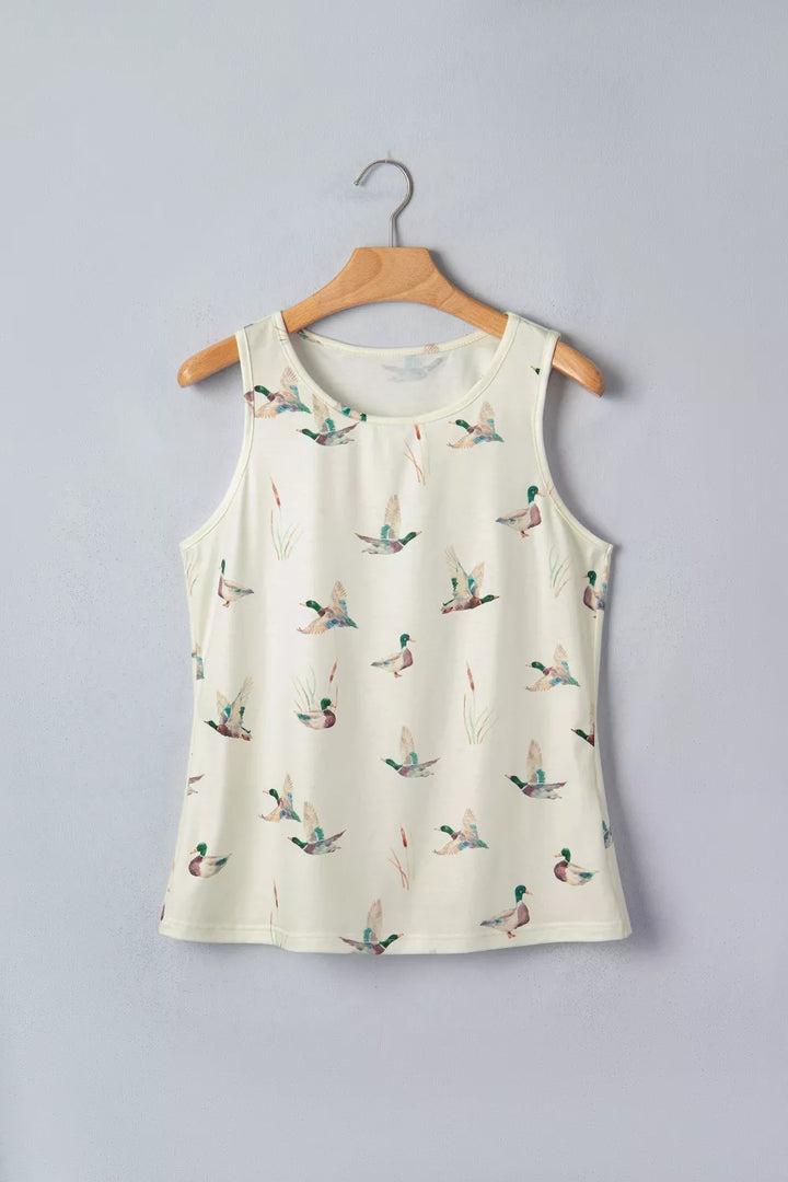 Mallard duck print fitted crew neck tank top