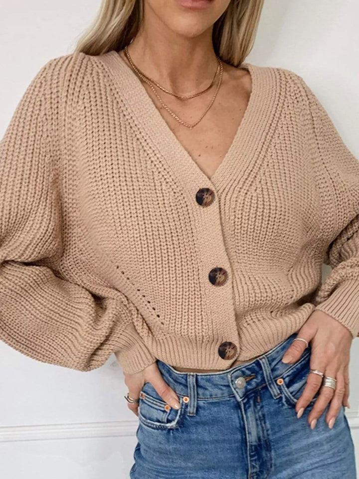 Chunky knit button-down cardigan with tortoiseshell buttons