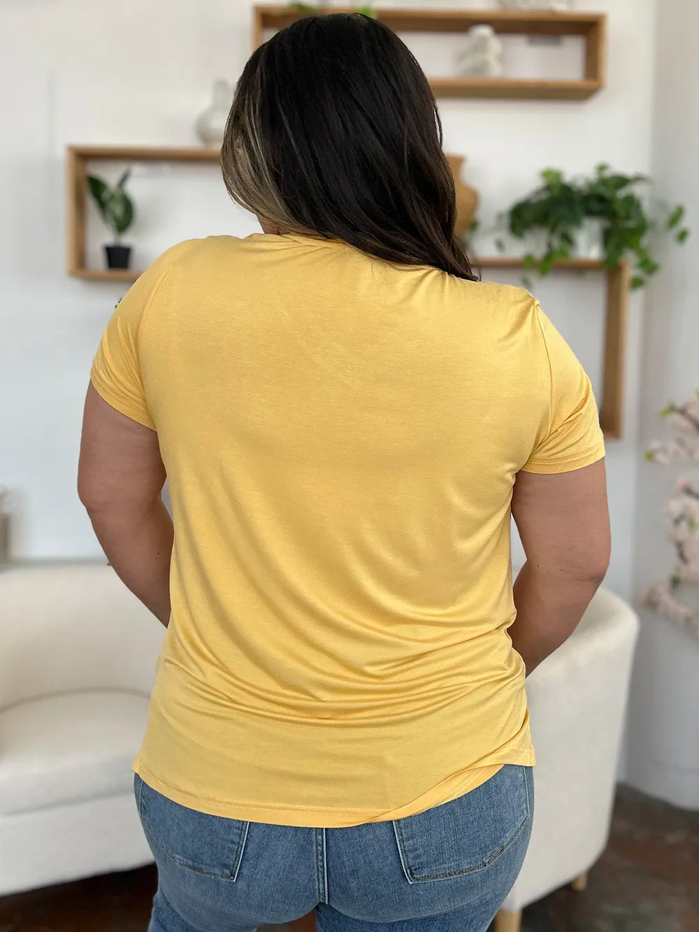 V-neck high-low bamboo tee with side slits