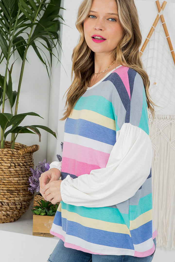 TERRY MULTI STRIPE MIXED BOXY TOP