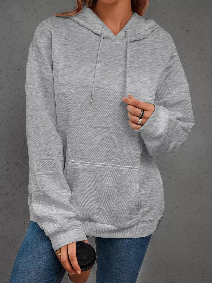 Textured embossed letter pullover hoodie with front pocket