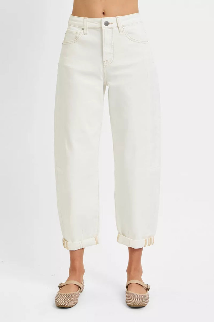 CREAM High-rise barrel-leg cropped jeans with rolled cuffs