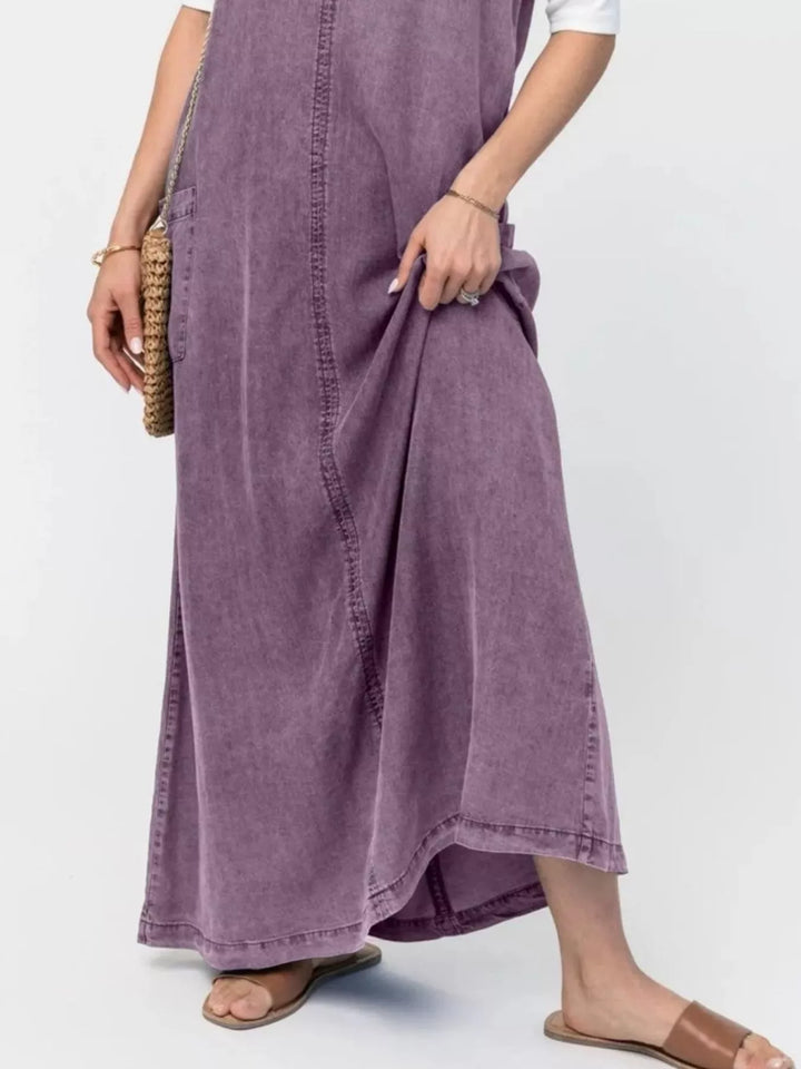 Washed denim cami maxi dress with side pockets