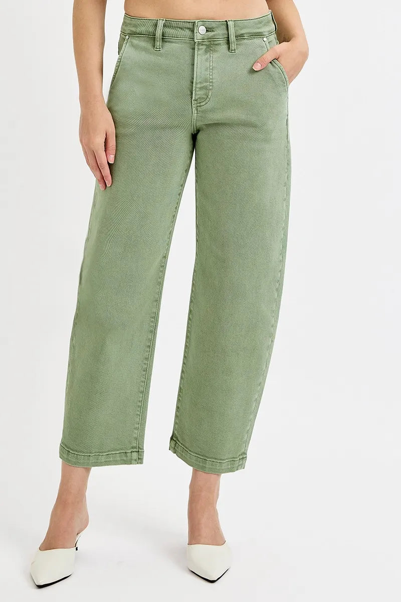 OLIVE Tummy control high-rise crop barrel jeans