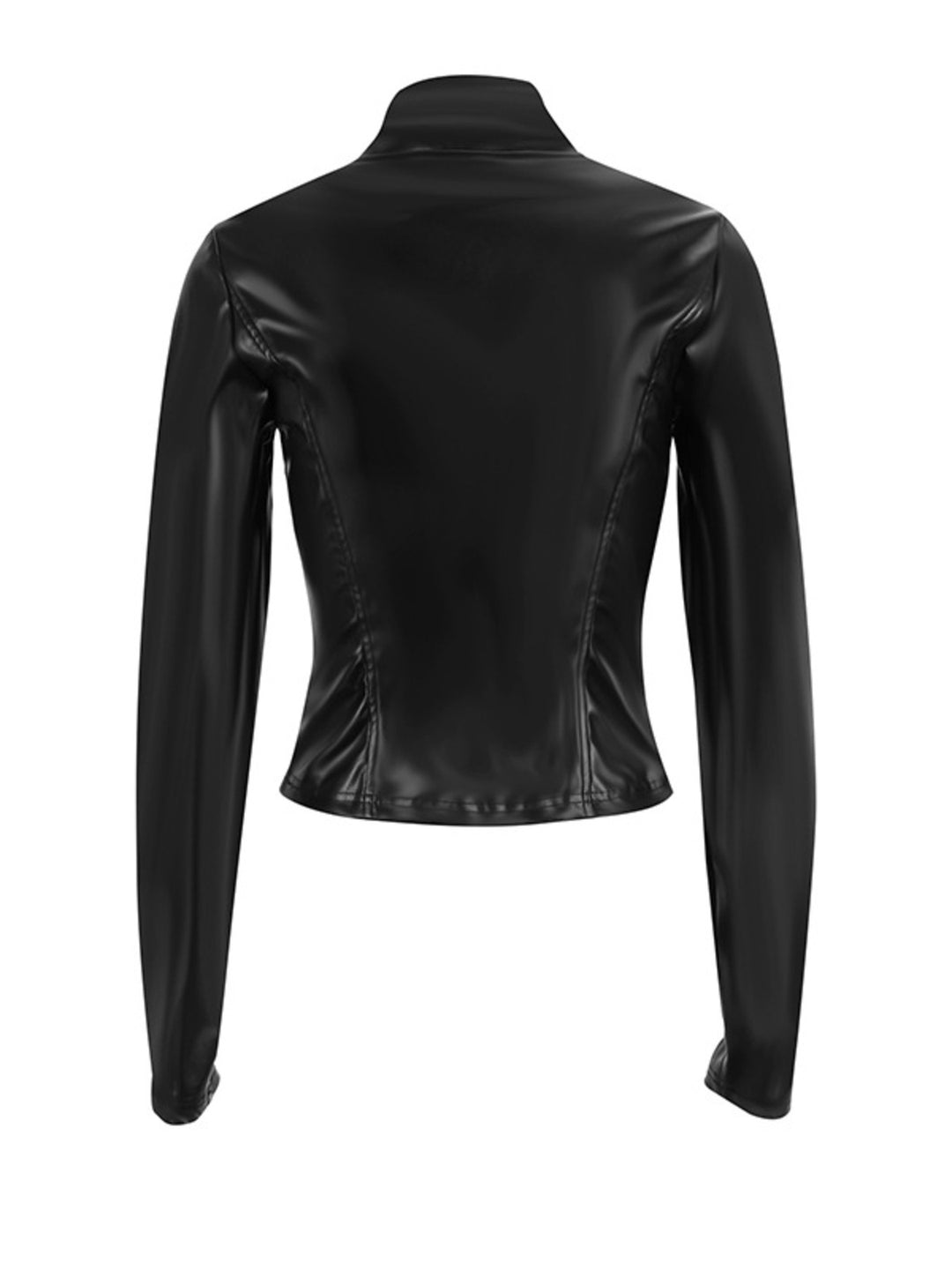 Fitted faux-leather jacket with stand collar and zip front