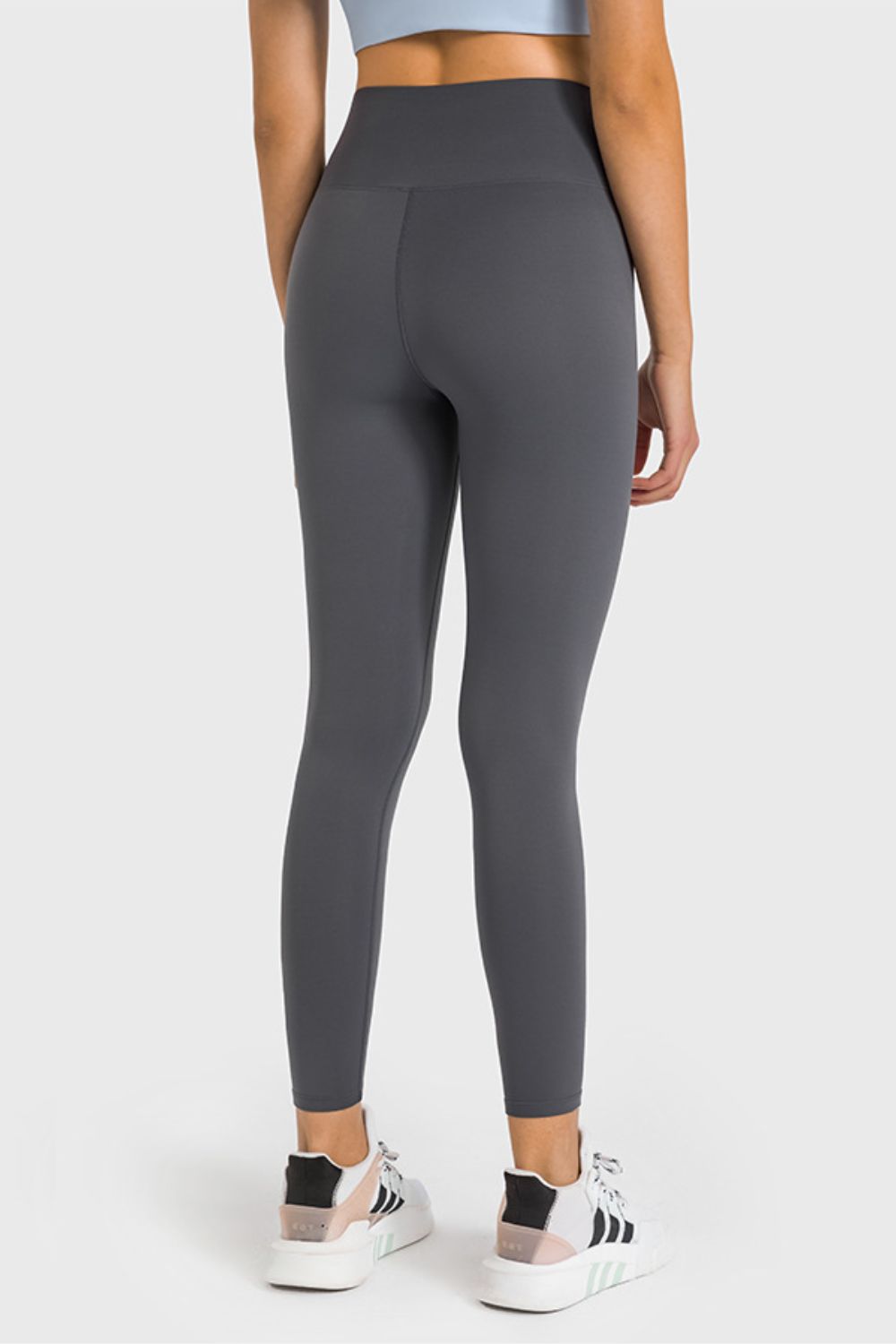 High waist ankle-length yoga leggings with wide waistband
