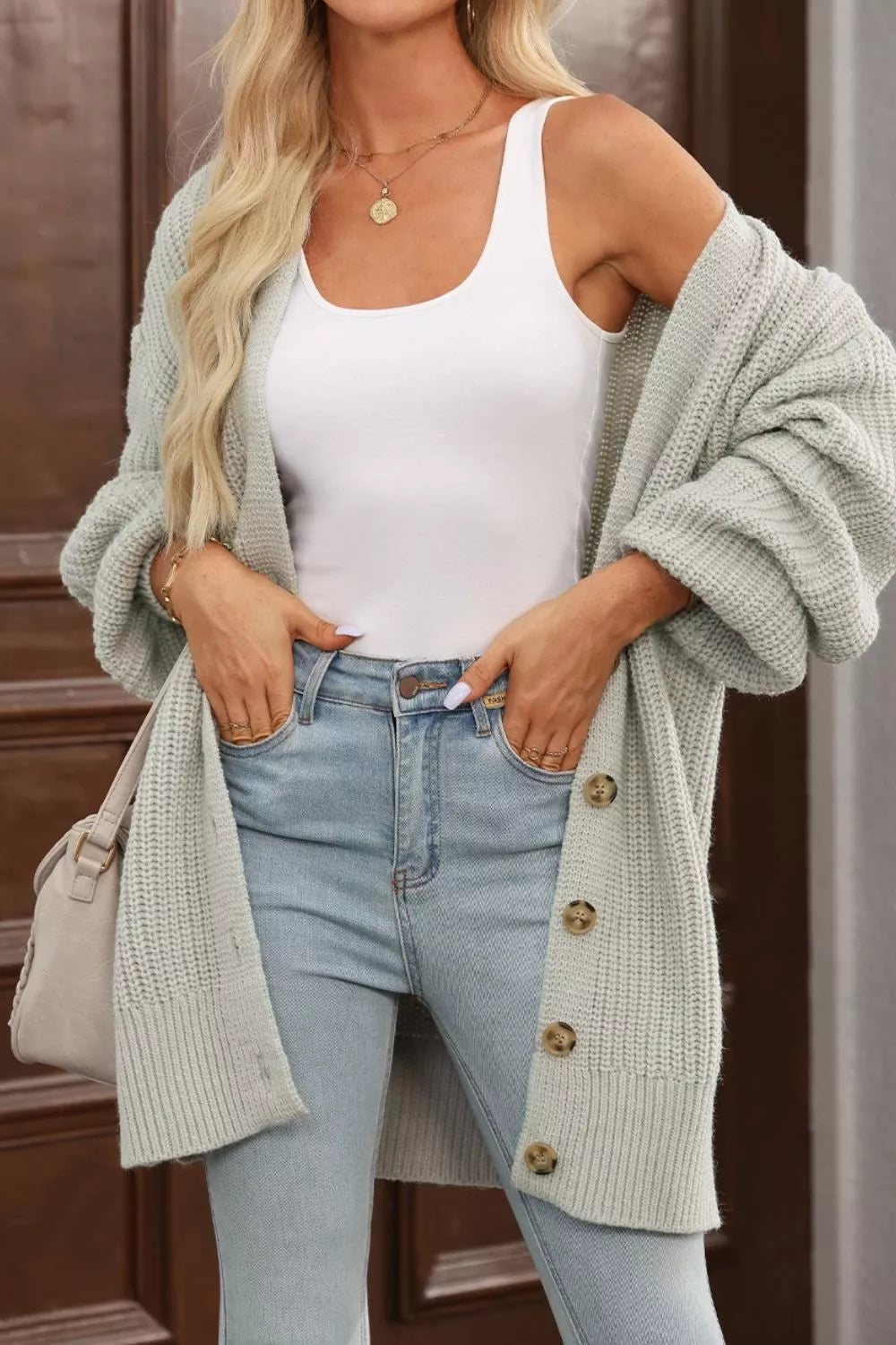 Chunky ribbed knit button-down cardigan