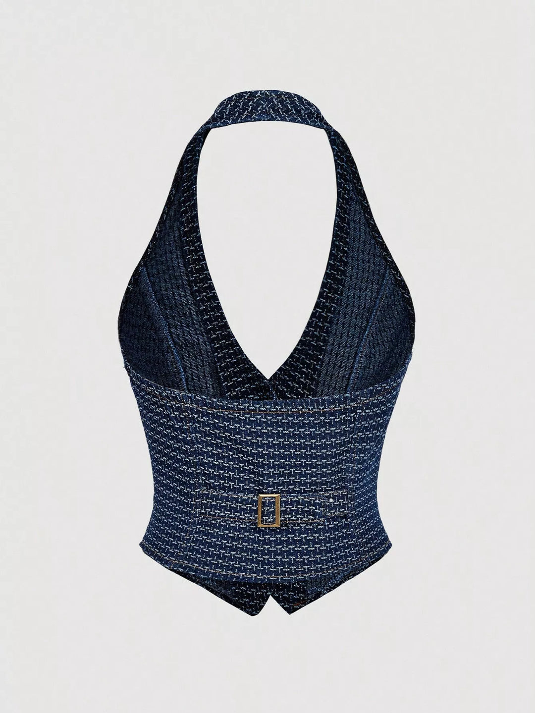 Halter denim vest and wide-leg jeans two-piece set