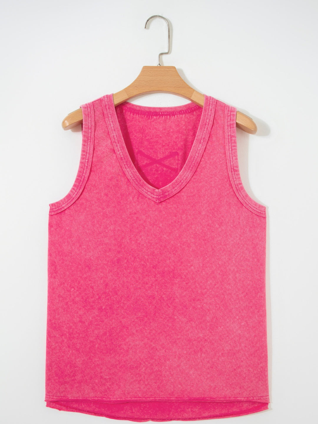 Mineral wash V-neck tank top with curved hem