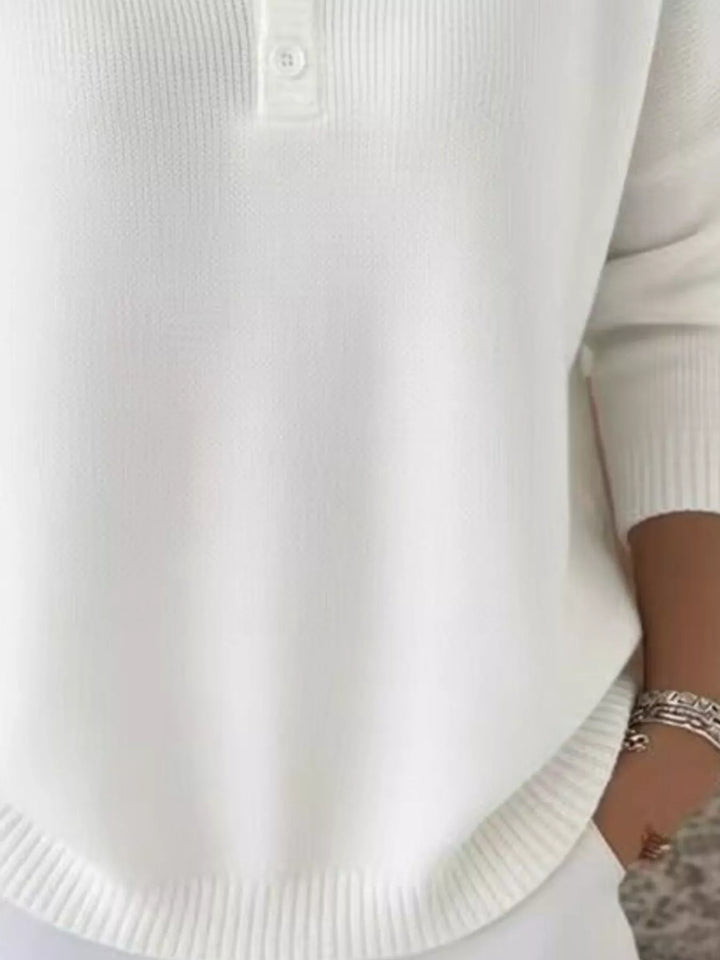 Henley button knit sweater with ribbed trim