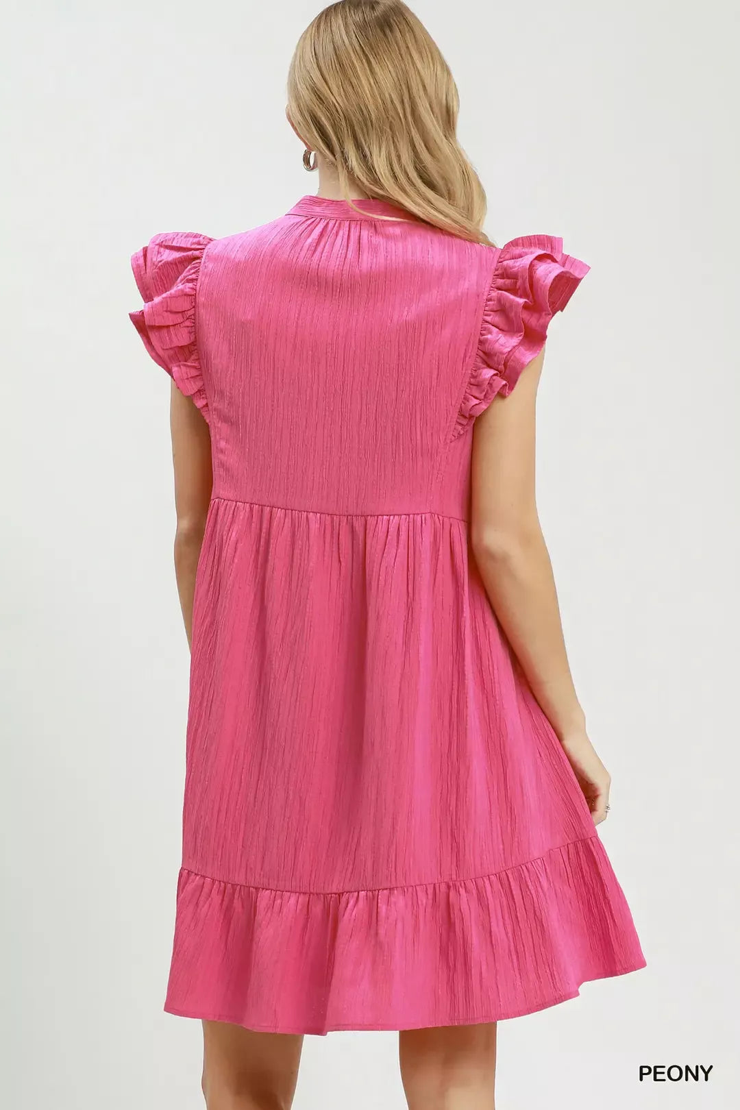 Ruffle sleeve V-neck tiered babydoll mini dress