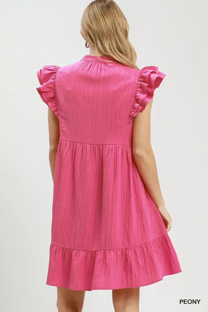 Ruffle sleeve V-neck tiered babydoll mini dress