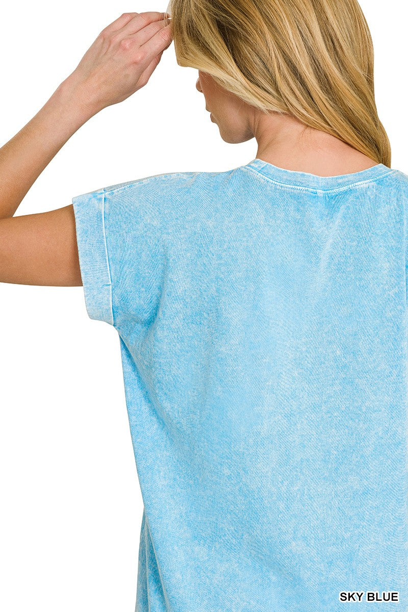 Snow-washed cuffed short sleeve tee with chest pocket
