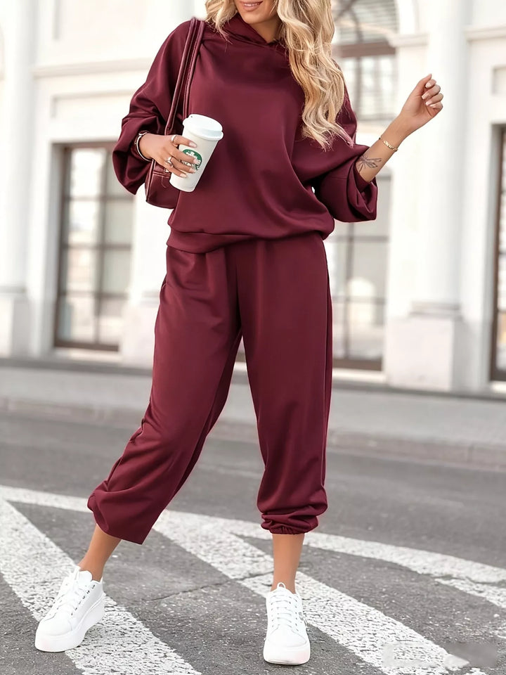 Red Oversized hoodie and cropped jogger two-piece set