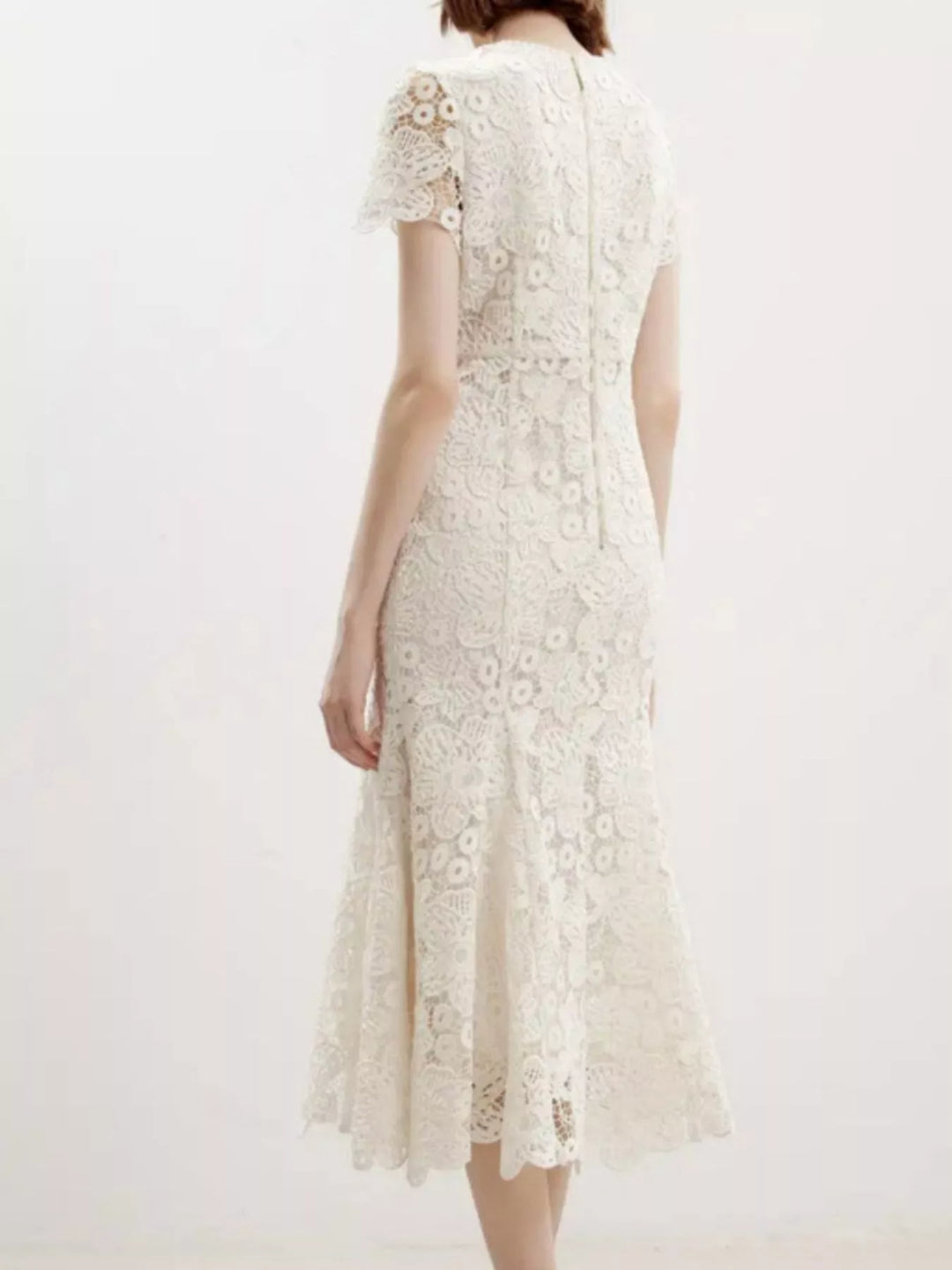 Short sleeve floral lace mermaid maxi dress