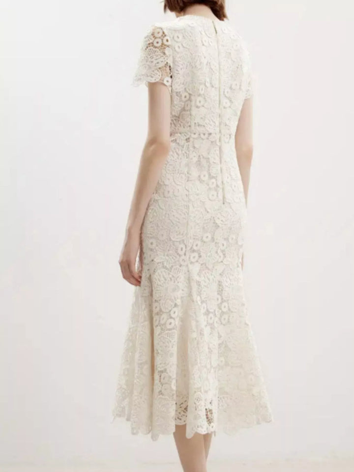 Short sleeve floral lace mermaid maxi dress