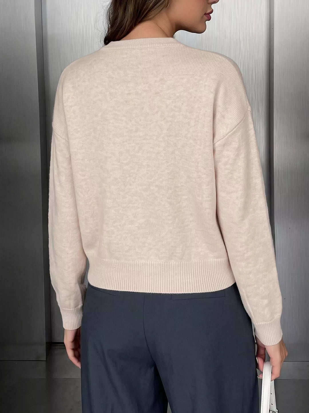 Knot button dropped shoulder knit cardigan