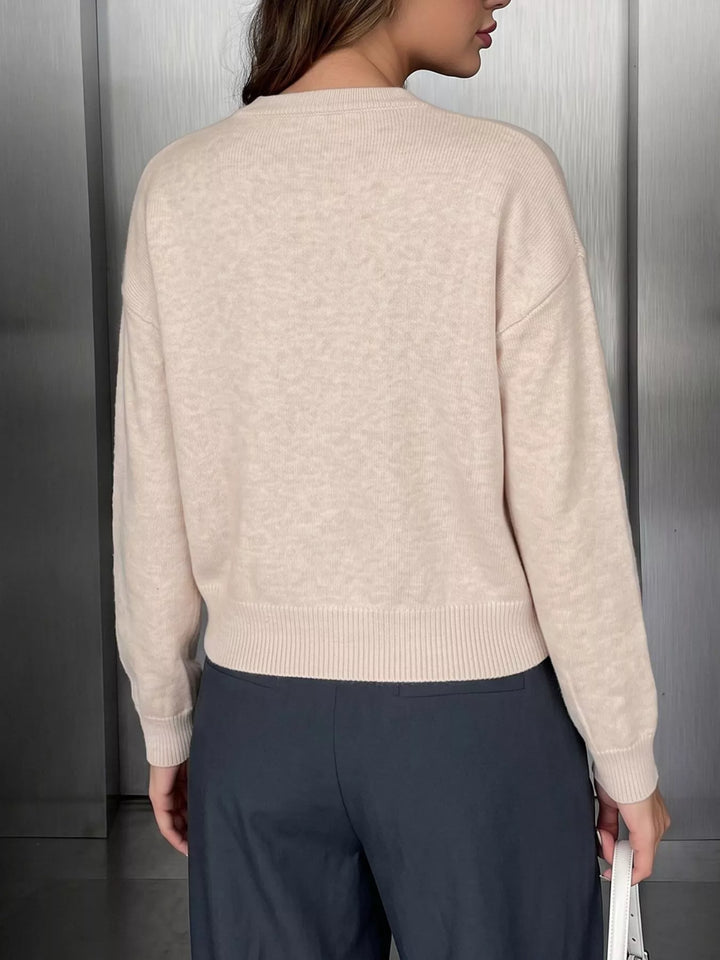 Knot button dropped shoulder knit cardigan
