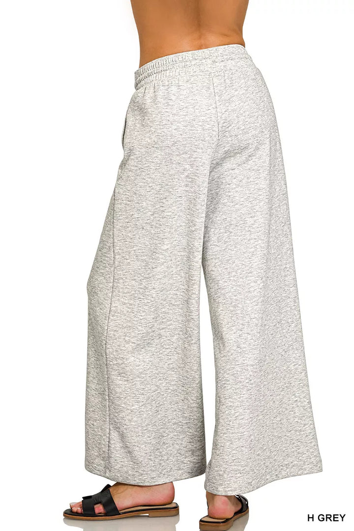 Scuba knit drawstring wide-leg pants with pockets