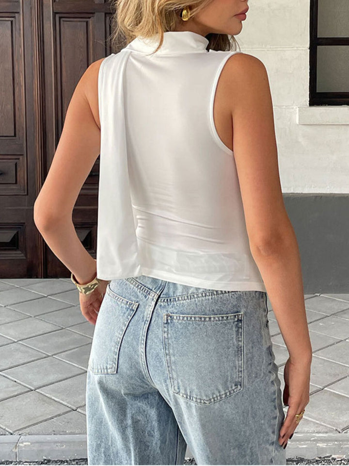 Ruched cowl neck cami with tie choker neckline