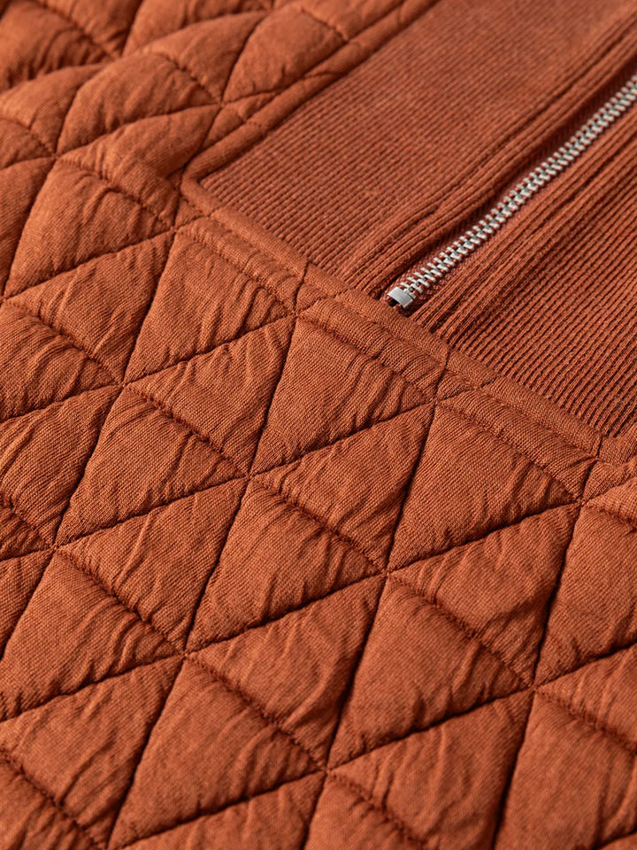 Geometric quilted half-zip pullover sweatshirt