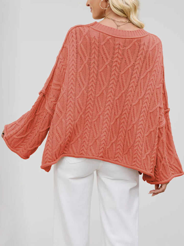 Cable knit drop shoulder oversized sweater with bell sleeves