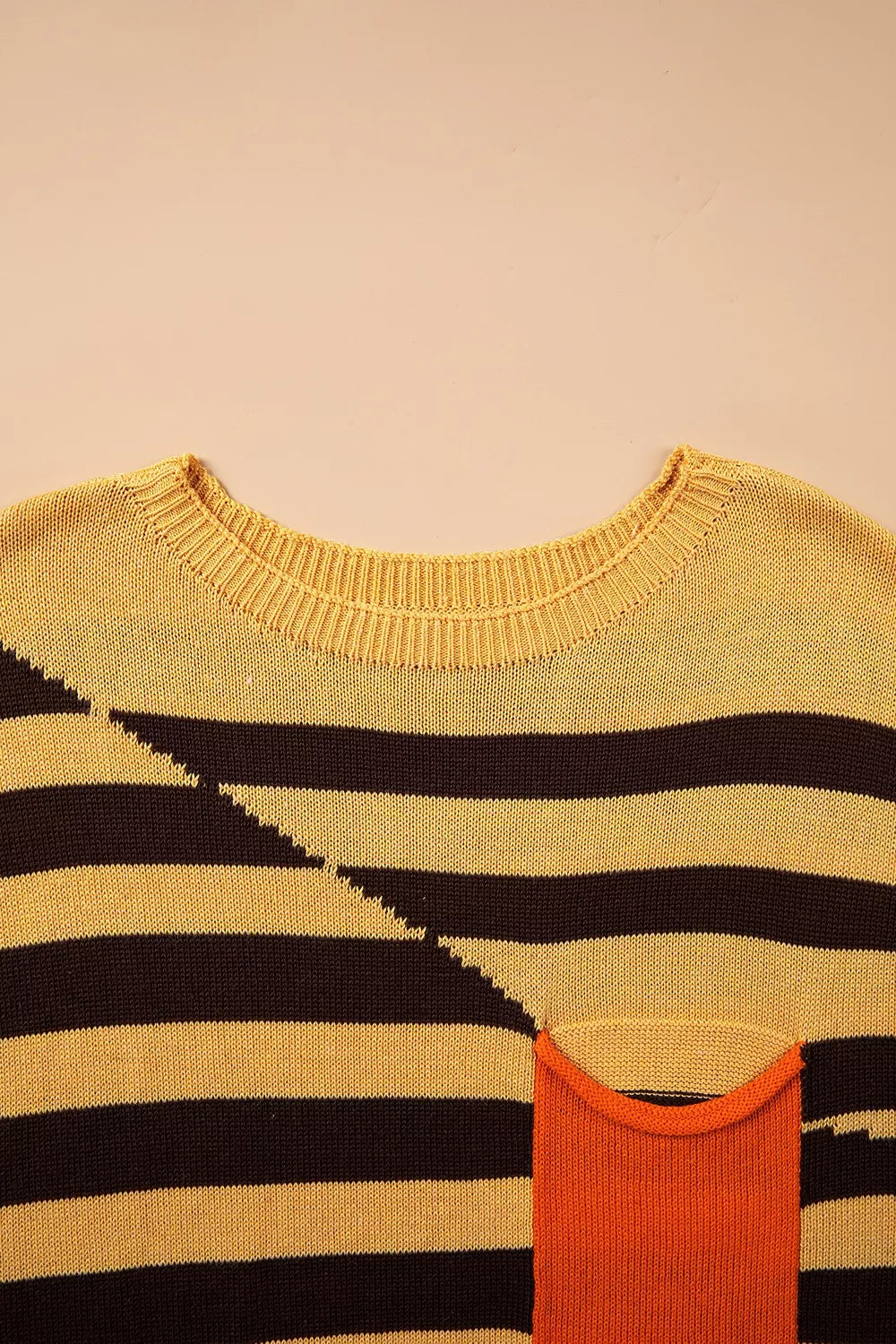 Striped drop shoulder pullover sweater with chest pocket