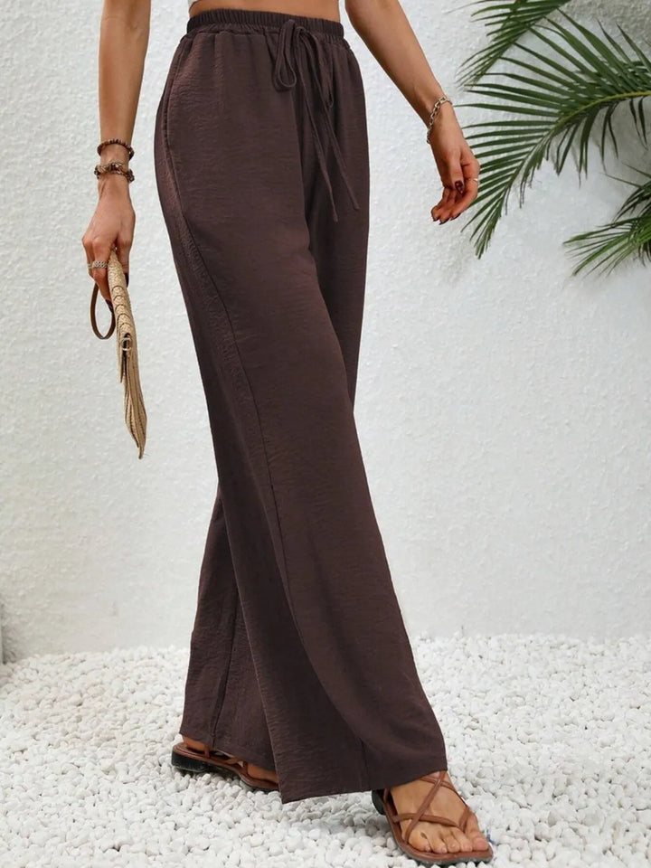High-rise wide leg drawstring pants with pockets